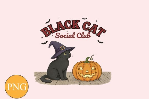 Black Cat Social Club Halloween PNG: A Graphic Design Asset for Polished Content Publishing