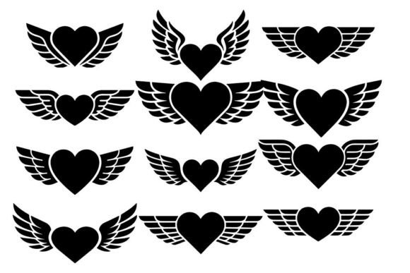 Black Winged Heart Graphics for Crafts and Creative Projects