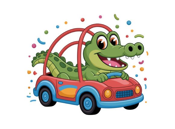 Crocodile Drive Car Kids Vector: A Fun Graphic for Crafts and Kids-Focused Projects