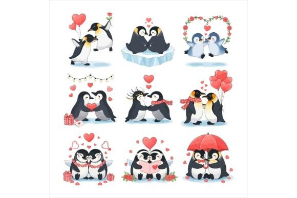 Free Penguins in Love Illustration Set for Crafts and Graphics