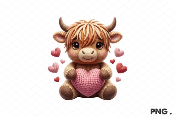 Knitted Valentines Highland Cow Heart PNG – A Graphic Design Asset for Local Branding