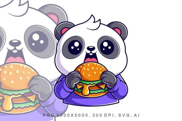 Panda Eats Burger Very Greedily – A Versatile Graphic Design Asset