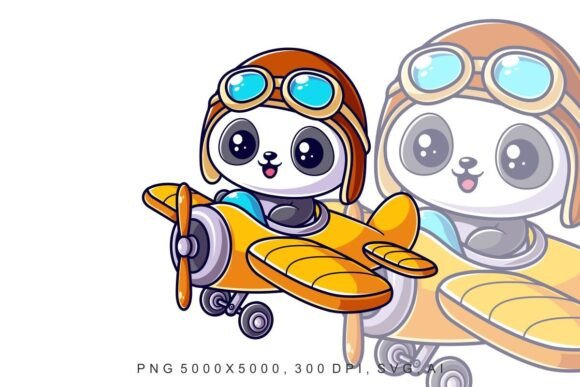 Panda Riding a Yellow Airplane: A Versatile Graphic Design Asset for Local Businesses